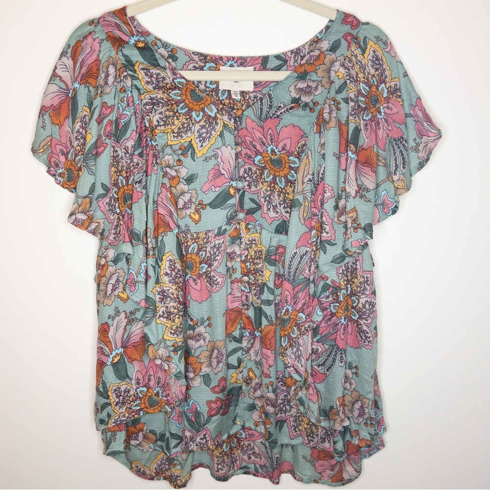 Haute Hippie Tribe Karen Floral Printed Flutter-Sleeve Blouse - Picture 2 of 9